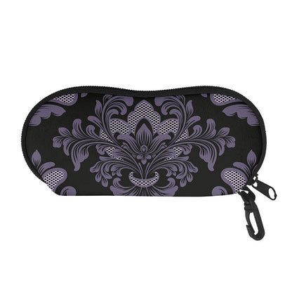 Black And Purple Damask Pattern Print Glasses Case