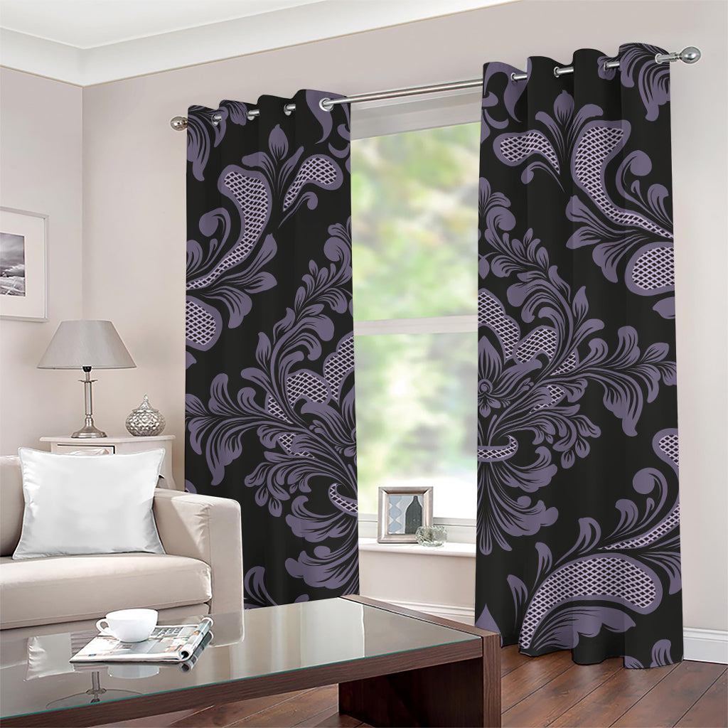 Black And Purple Damask Pattern Print Grommet Curtains