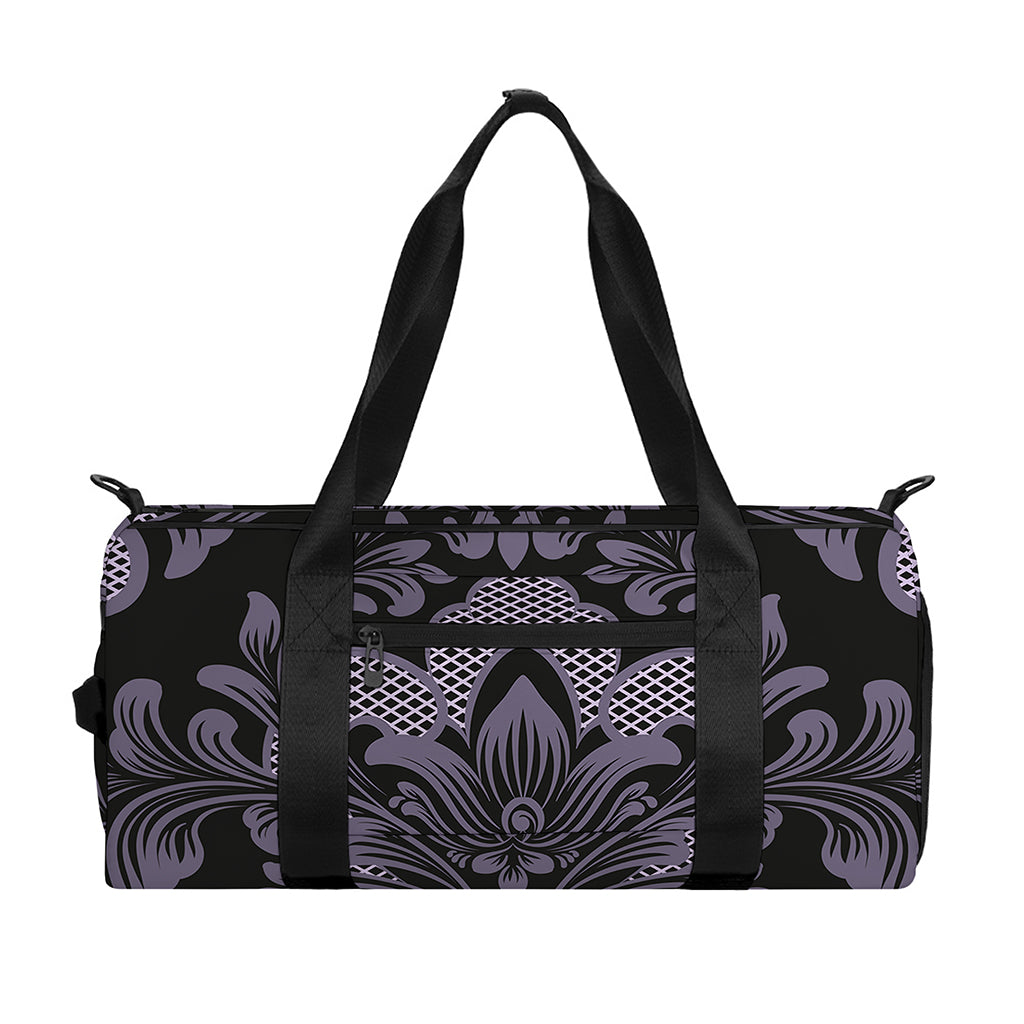 Black And Purple Damask Pattern Print Gym Bag
