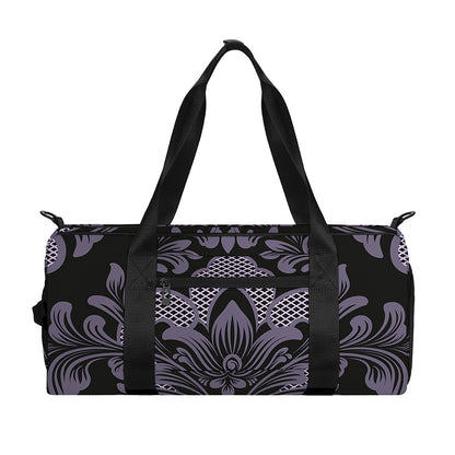 Black And Purple Damask Pattern Print Gym Bag