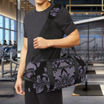 Black And Purple Damask Pattern Print Gym Bag