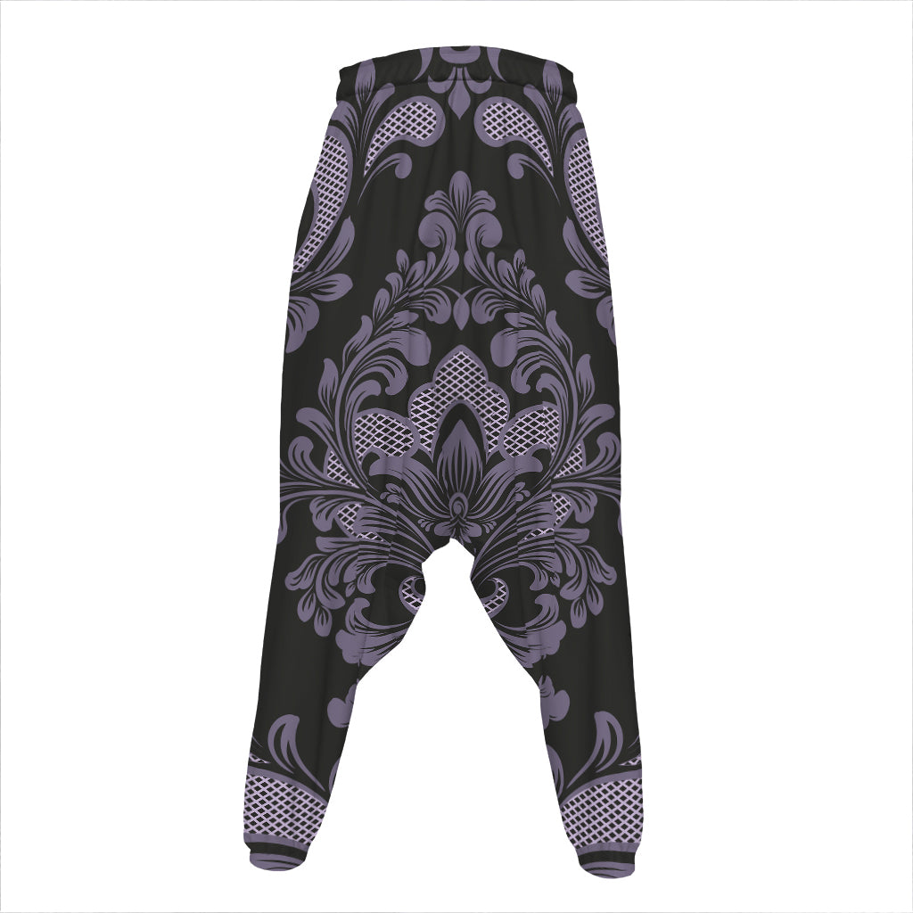 Black And Purple Damask Pattern Print Hammer Pants