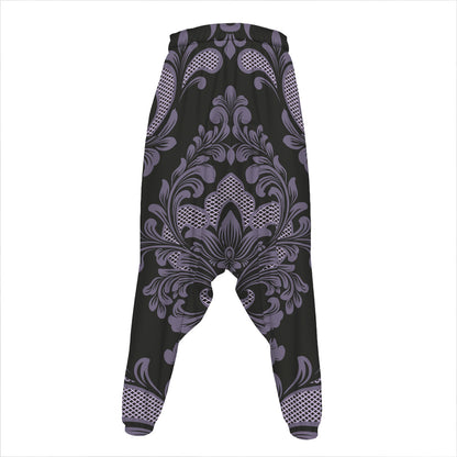 Black And Purple Damask Pattern Print Hammer Pants