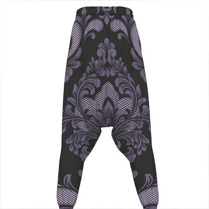 Black And Purple Damask Pattern Print Hammer Pants