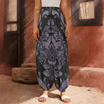 Black And Purple Damask Pattern Print Harem Pants