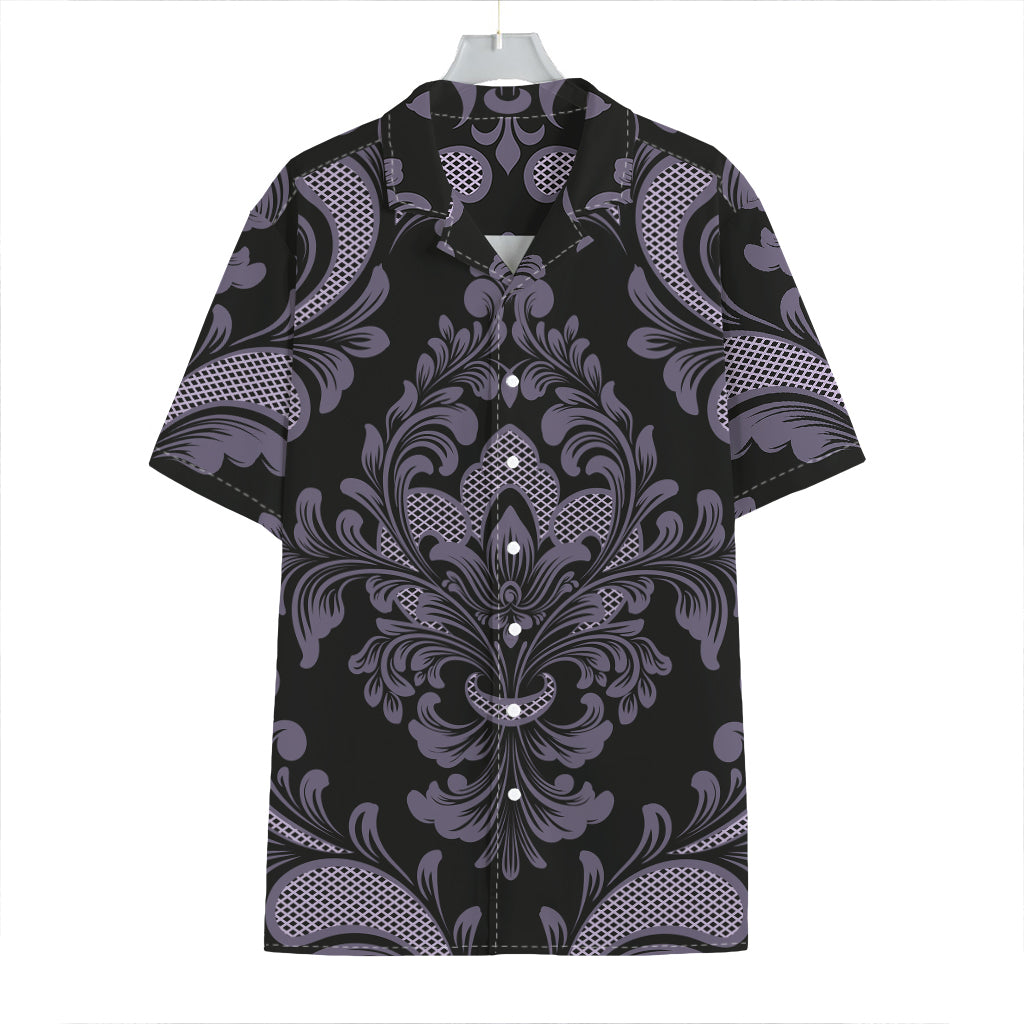 Black And Purple Damask Pattern Print Hawaiian Shirt