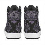 Black And Purple Damask Pattern Print High Top Leather Sneakers