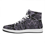 Black And Purple Damask Pattern Print High Top Leather Sneakers