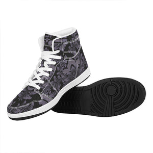 Black And Purple Damask Pattern Print High Top Leather Sneakers