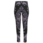 Black And Purple Damask Pattern Print High-Waisted Pocket Leggings