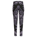 Black And Purple Damask Pattern Print High-Waisted Pocket Leggings