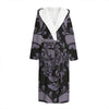 Black And Purple Damask Pattern Print Hooded Bathrobe