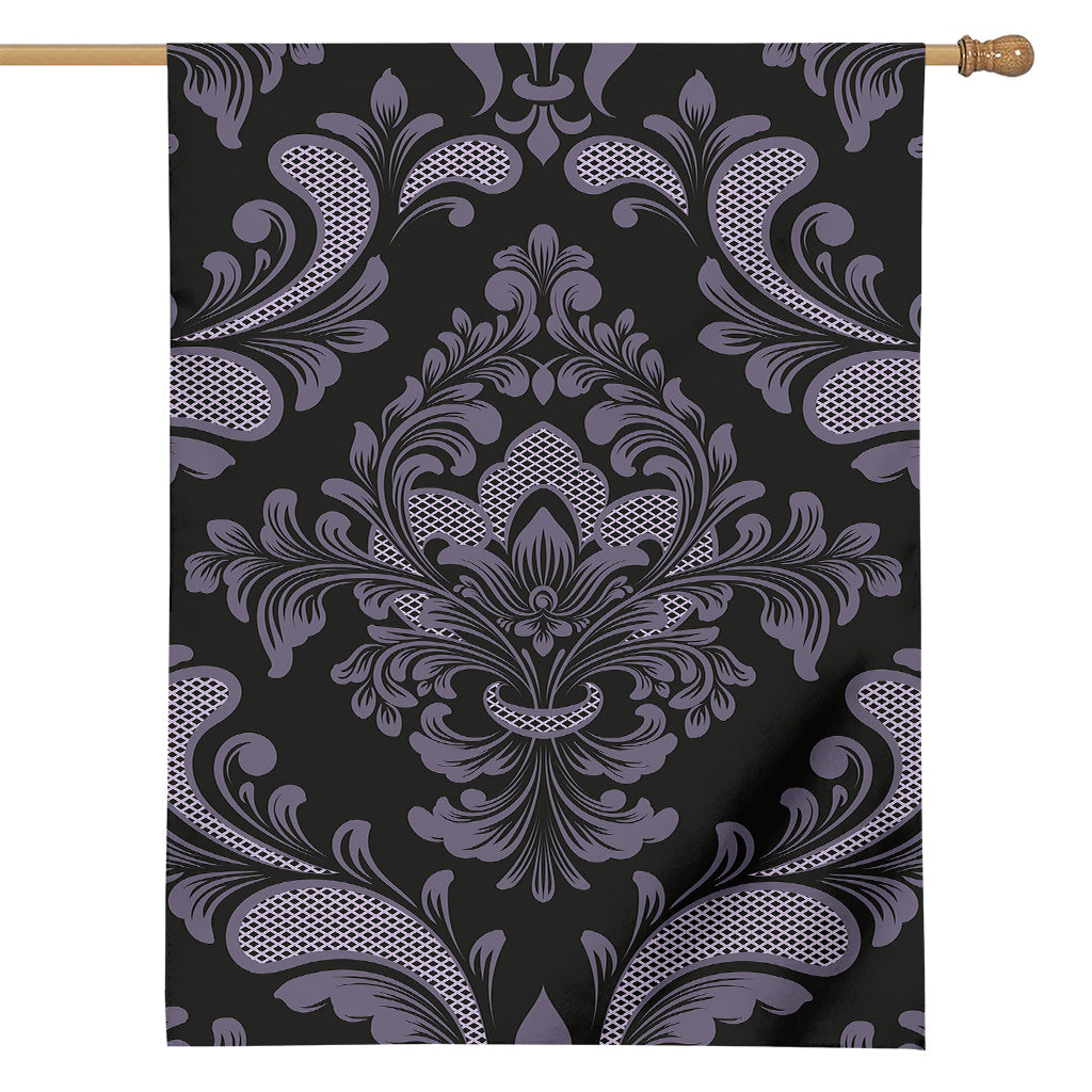 Black And Purple Damask Pattern Print House Flag