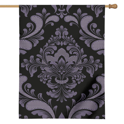 Black And Purple Damask Pattern Print House Flag
