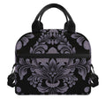 Black And Purple Damask Pattern Print Insulated Lunch Bag