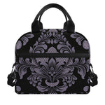 Black And Purple Damask Pattern Print Insulated Lunch Bag