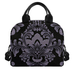 Black And Purple Damask Pattern Print Insulated Lunch Bag