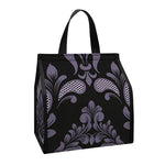 Black And Purple Damask Pattern Print Insulated Lunch Tote