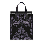 Black And Purple Damask Pattern Print Insulated Lunch Tote