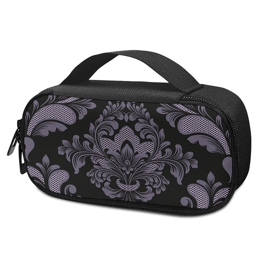 Black And Purple Damask Pattern Print Insulin Cooler Travel Case