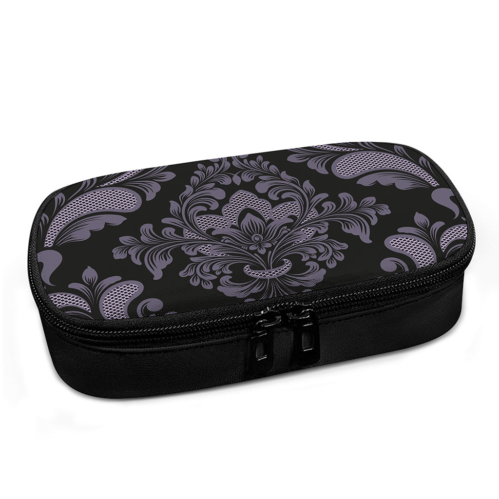 Black And Purple Damask Pattern Print Insulin Cooler Travel Case