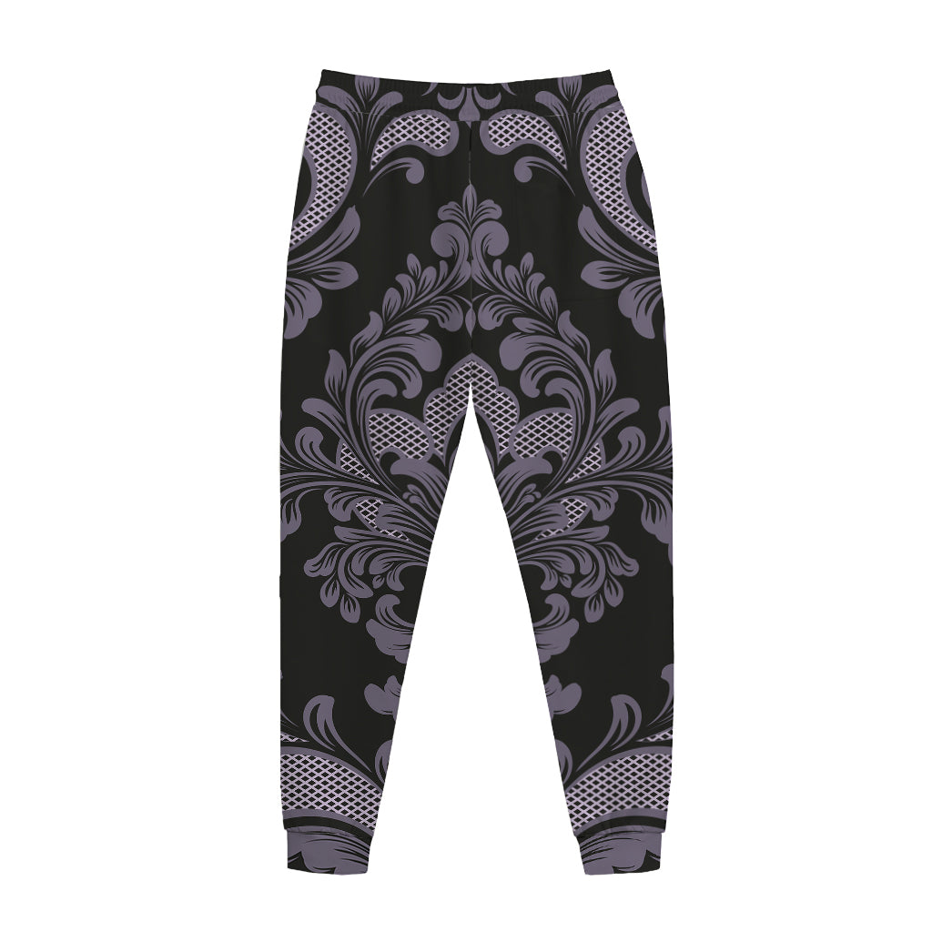 Black And Purple Damask Pattern Print Jogger Pants