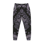 Black And Purple Damask Pattern Print Jogger Pants
