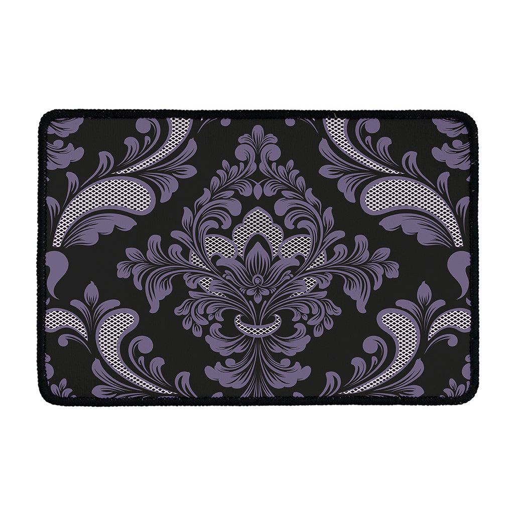 Black And Purple Damask Pattern Print Kitchen Mat