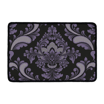 Black And Purple Damask Pattern Print Kitchen Mat