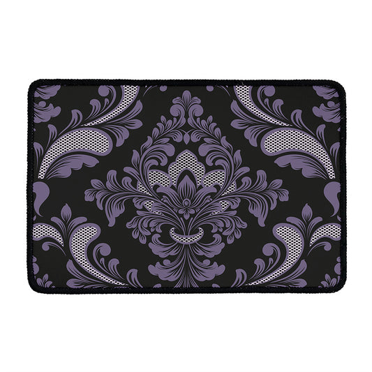 Black And Purple Damask Pattern Print Kitchen Mat