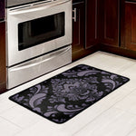 Black And Purple Damask Pattern Print Kitchen Mat