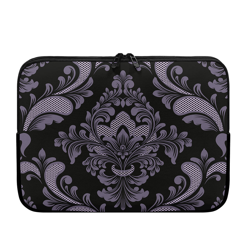 Black And Purple Damask Pattern Print Laptop Sleeve