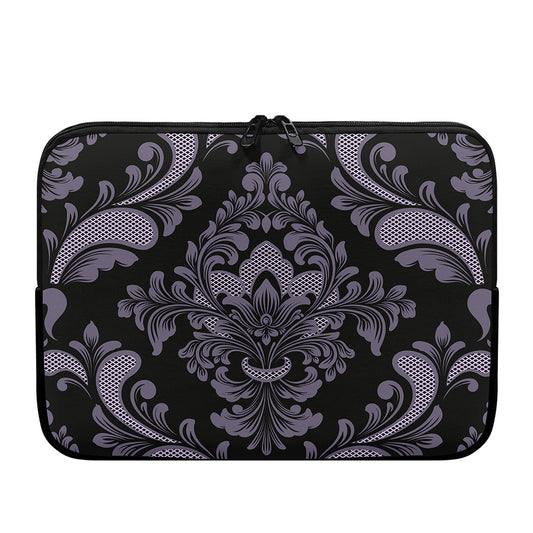 Black And Purple Damask Pattern Print Laptop Sleeve