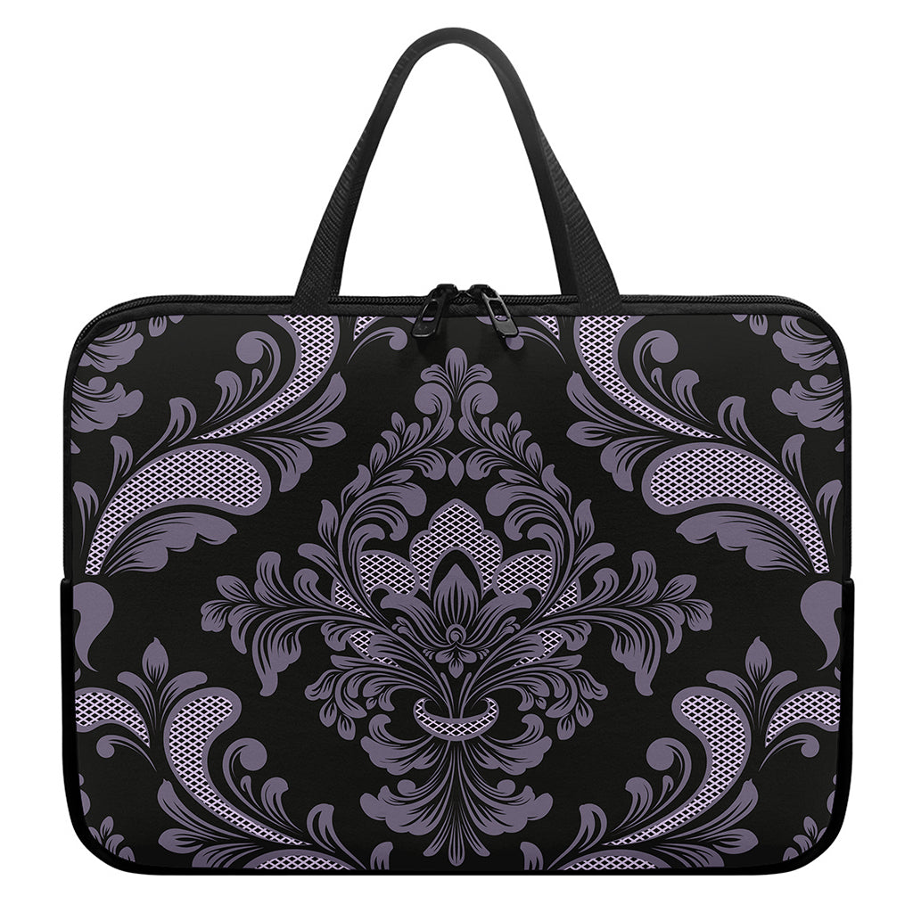 Black And Purple Damask Pattern Print Laptop Sleeve With Handle