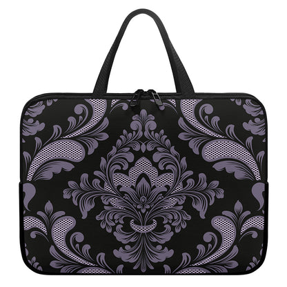 Black And Purple Damask Pattern Print Laptop Sleeve With Handle
