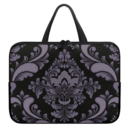 Black And Purple Damask Pattern Print Laptop Sleeve With Handle