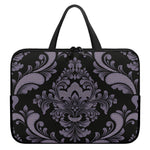 Black And Purple Damask Pattern Print Laptop Sleeve With Handle