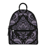 Black And Purple Damask Pattern Print Leather Backpack