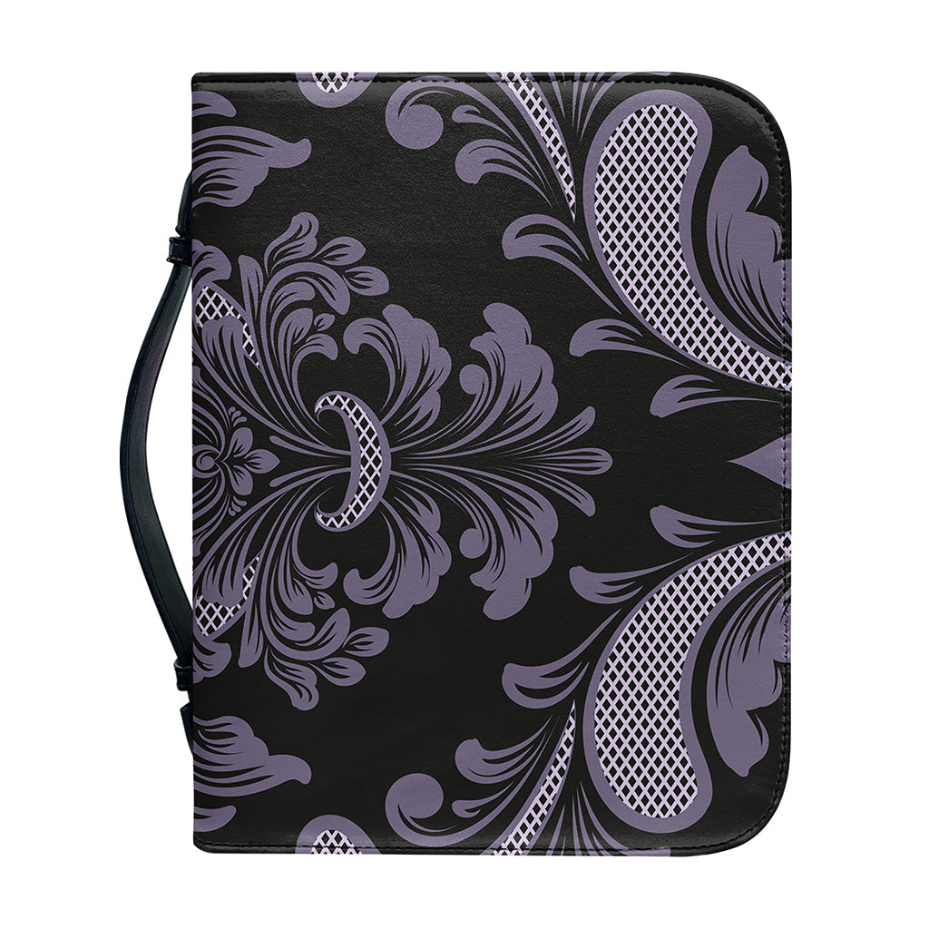 Black And Purple Damask Pattern Print Leather Bible Cover