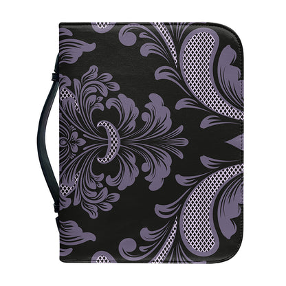 Black And Purple Damask Pattern Print Leather Bible Cover