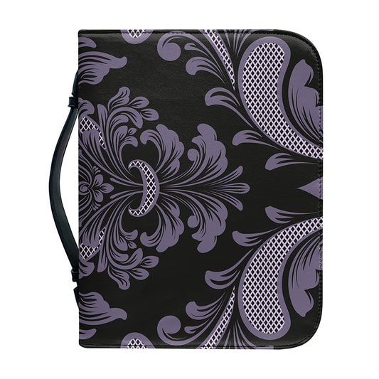 Black And Purple Damask Pattern Print Leather Bible Cover