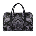 Black And Purple Damask Pattern Print Leather Duffel Bag