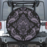 Black And Purple Damask Pattern Print Leather Spare Tire Cover