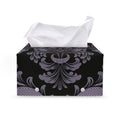 Black And Purple Damask Pattern Print Leather Tissue Box Cover