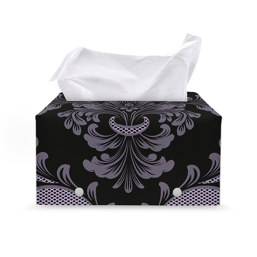 Black And Purple Damask Pattern Print Leather Tissue Box Cover
