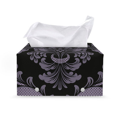 Black And Purple Damask Pattern Print Leather Tissue Box Cover
