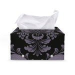Black And Purple Damask Pattern Print Leather Tissue Box Cover
