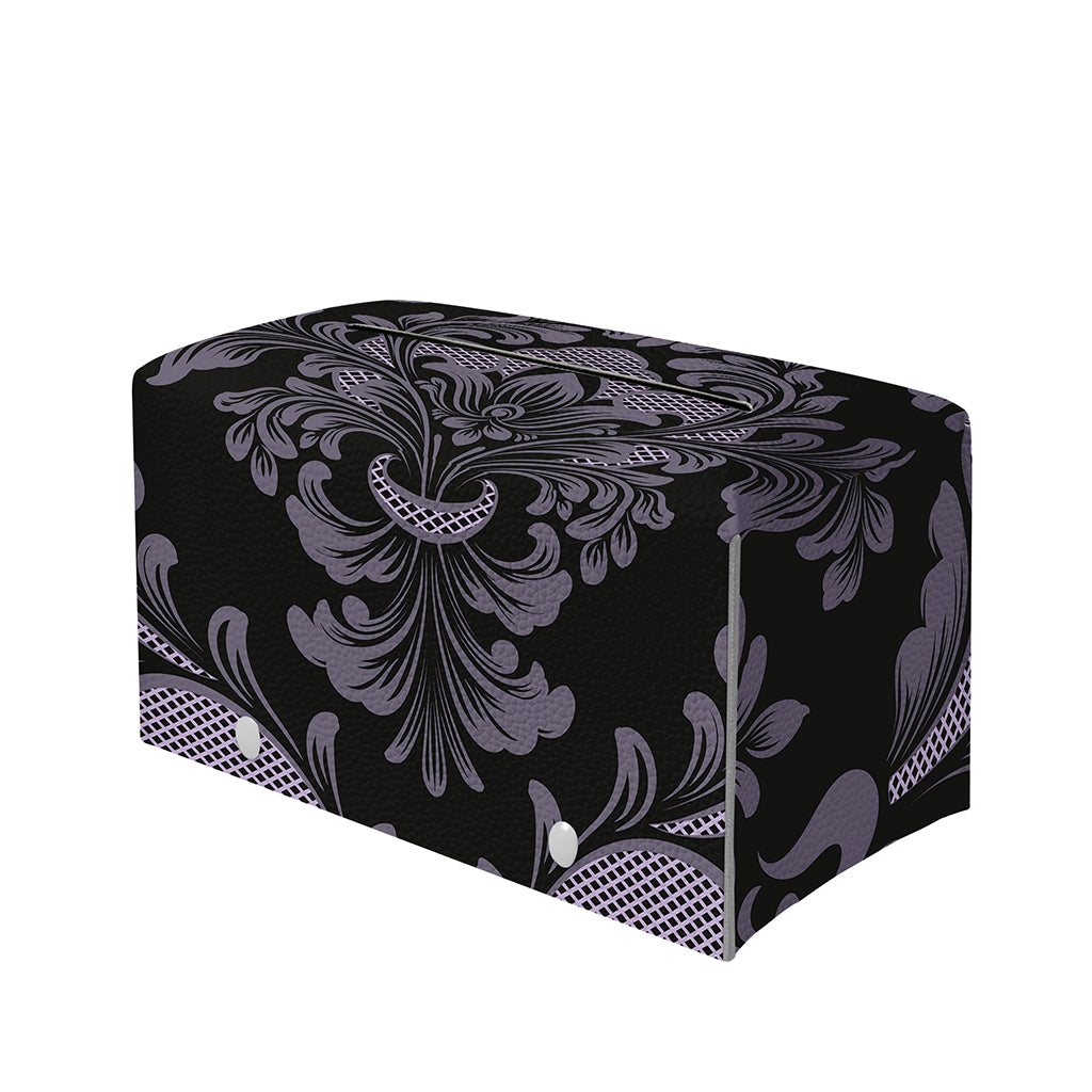 Black And Purple Damask Pattern Print Leather Tissue Box Cover