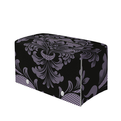 Black And Purple Damask Pattern Print Leather Tissue Box Cover