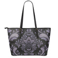 Black And Purple Damask Pattern Print Leather Tote Bag With Zipper